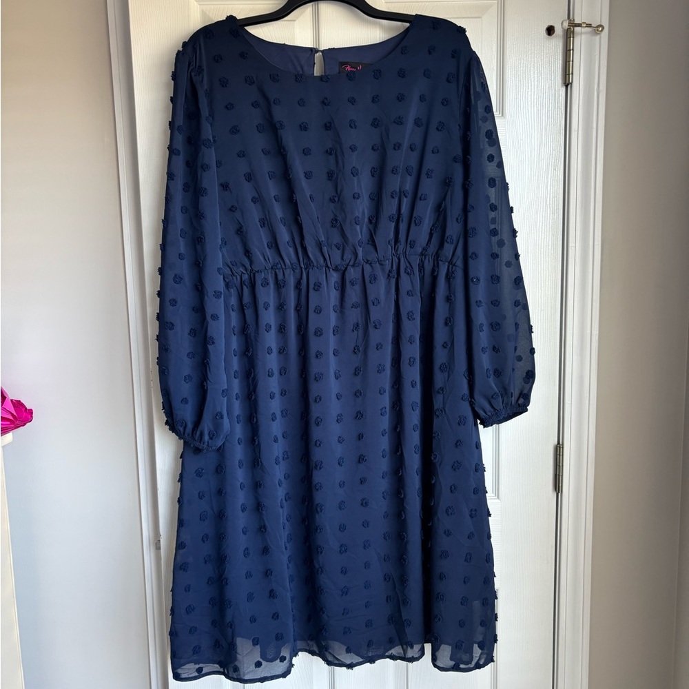 Chic Navy Blue Swiss Dot Dress